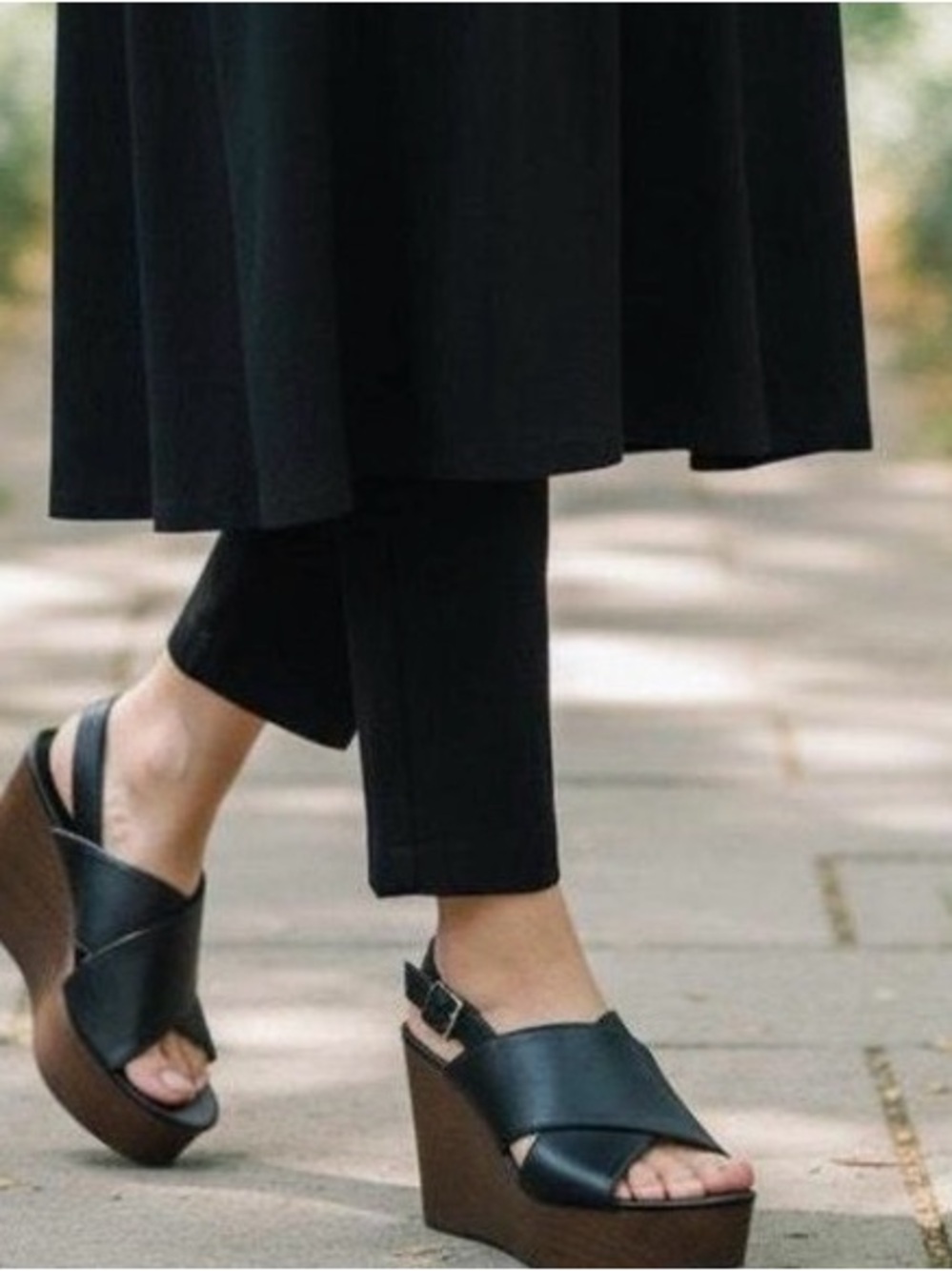 🌺UNIVERSAL THREAD NAOMI WOOD WEDGE BLACK SANDALS SIZE 9.5🌺